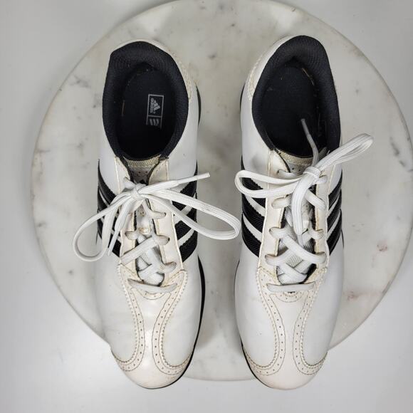 Adidas Traxion Spiked Golf Shoes Mens 8.5 White Black Leather Lace Up Oxford - Picture 3 of 16